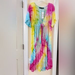 NWT New York & Company multicolored kimono top tied in front size medium